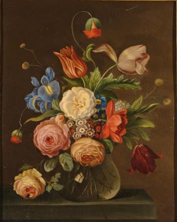 A still life with a vase of flowers - 