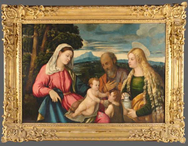 The holy Family in a carved and gilt wood frame - 