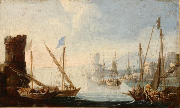 A pair of mediterranean harbour - Orazio Grevenbroeck (circle)