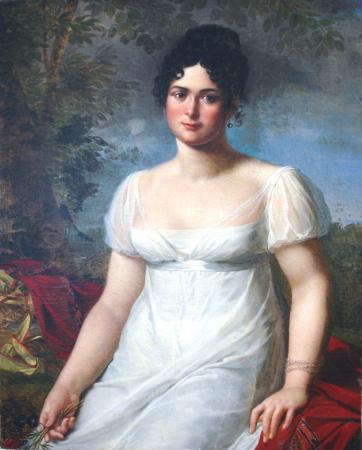 Portrait de femme dans une robe Empire blanche - Nicolas Didier Boguet ( Chantilly 1755 - Rome 1839 ) signée en bas à gauche